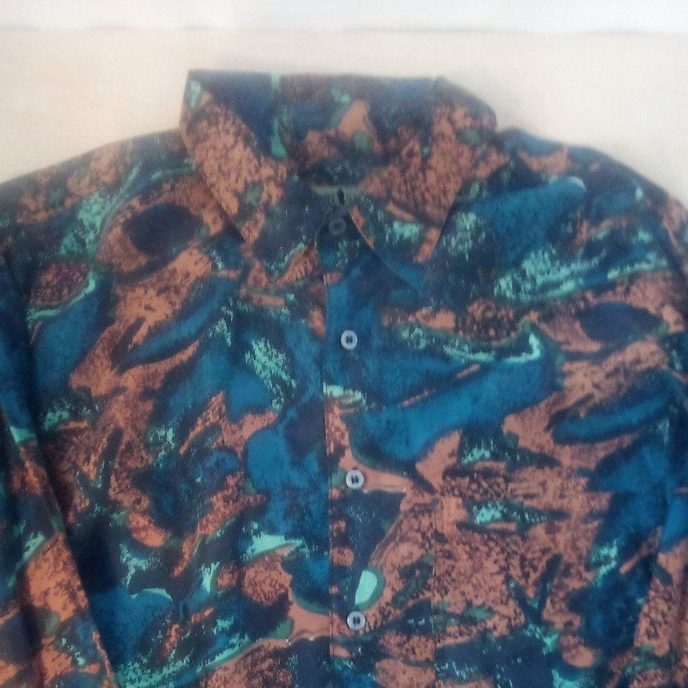 Vintage Robert Stock Abstract Pattern Button Down Silk Shirt